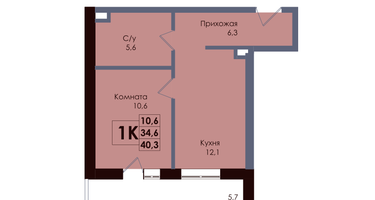 1-к. квартира, 37 м²