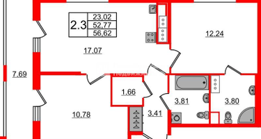 2-к. квартира, 52&nbsp;м²