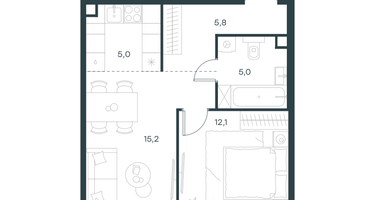 2-к. квартира, 43&nbsp;м²