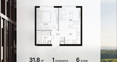 1-к. квартира, 31&nbsp;м²