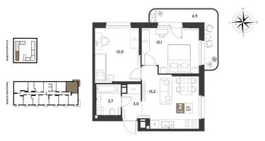 2-к. квартира, 52 м²