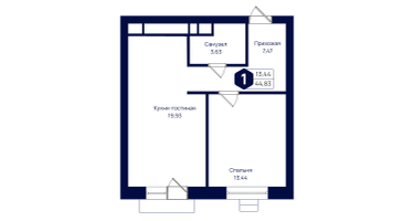 1-к. квартира, 44&nbsp;м²