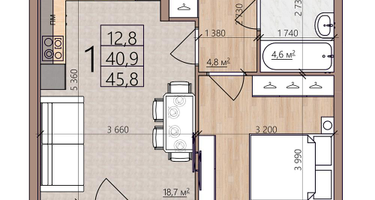 1-к. квартира, 45&nbsp;м²