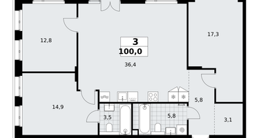 3-к. квартира, 100&nbsp;м²
