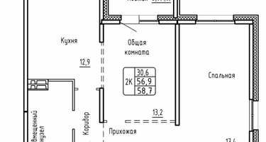 2-к. квартира, 58 м²