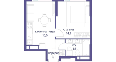 1-к. квартира, 36 м²