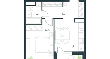 1-к. квартира, 39 м²