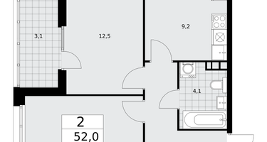 2-к. квартира, 51&nbsp;м²