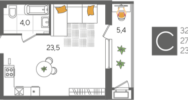 Студия, 32 м²
