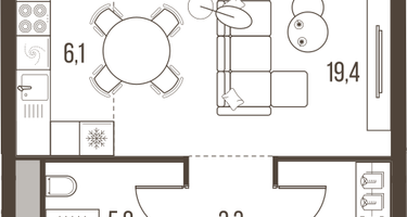 1-к. квартира, 38&nbsp;м²