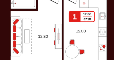 1-к. квартира, 37 м²