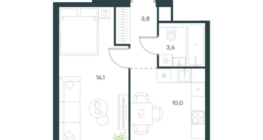 1-к. квартира, 33&nbsp;м²