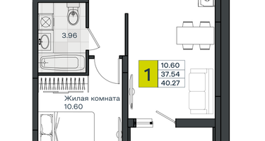 1-к. квартира, 40&nbsp;м²