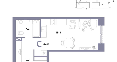 1-к. квартира, 32&nbsp;м²