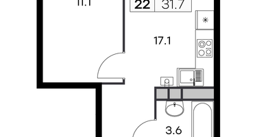 1-к. квартира, 31&nbsp;м²