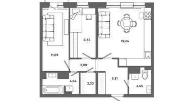 2-к. квартира, 57&nbsp;м²
