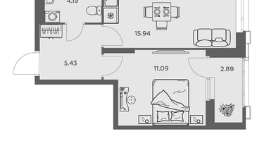 Студия, 39&nbsp;м²