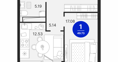 1-к. квартира, 49&nbsp;м²