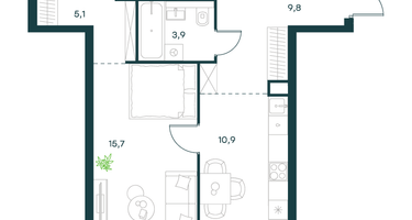 1-к. квартира, 45&nbsp;м²
