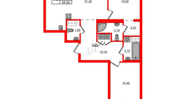 2-к. квартира, 64 м²