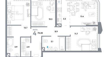3-к. квартира, 73&nbsp;м²