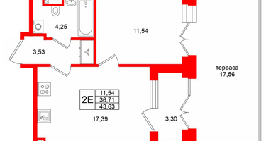 1-к. квартира, 36 м²