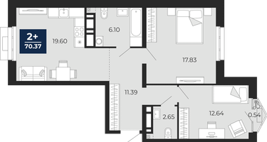 2-к. квартира, 70&nbsp;м²