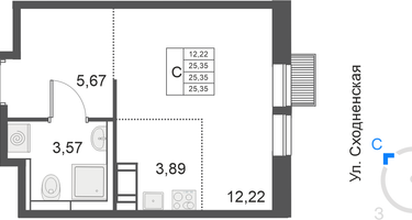 Студия , 25&nbsp;м²