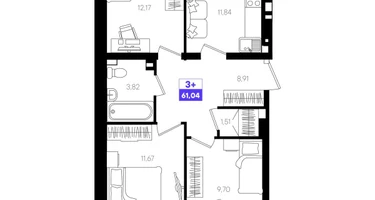 3-к. квартира, 61&nbsp;м²
