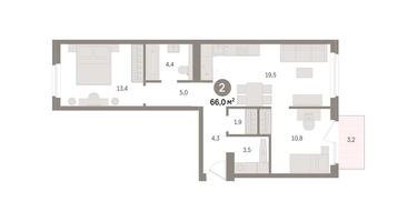 2-к. квартира, 65&nbsp;м²