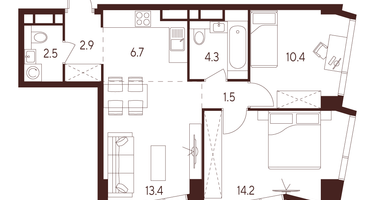 Студия, 55 м²