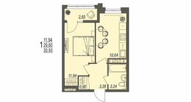 1-к. квартира, 30&nbsp;м²