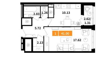1-к. квартира, 41&nbsp;м²