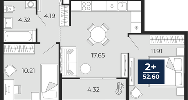 2-к. квартира, 52 м²