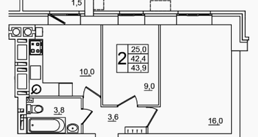 2-к. квартира, 43 м²