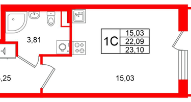 Студия, 22 м²