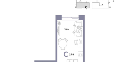1-к. квартира, 25 м²
