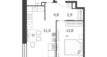 1-комнатная квартира, 50&nbsp;м²