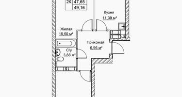 2-к. квартира, 49 м²