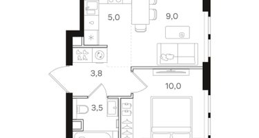 1-к. квартира, 31&nbsp;м²