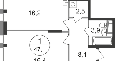 1-к. квартира, 47&nbsp;м²
