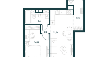 1-к. квартира, 48 м²