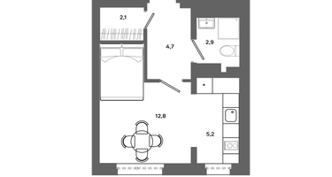1-к. квартира, 27&nbsp;м²