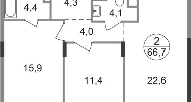 2-к. квартира, 66&nbsp;м²