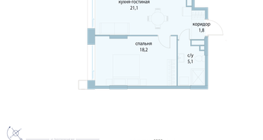 1-к. квартира, 46 м²