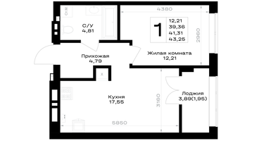 1-к. квартира, 41&nbsp;м²