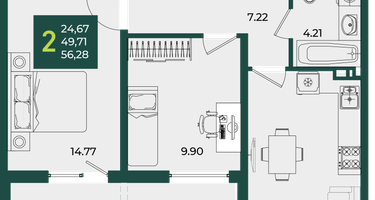 2-к. квартира, 56&nbsp;м²