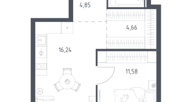 1-к. квартира, 40&nbsp;м²