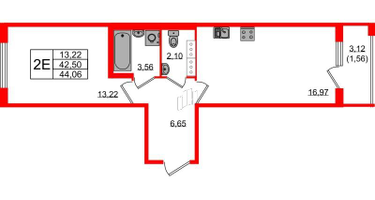 1-к. квартира, 44&nbsp;м²