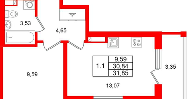 1-к. квартира, 30 м²